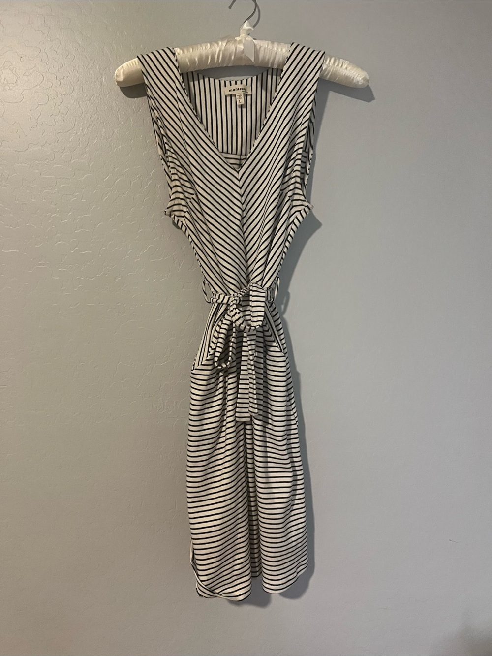 Monteau Black & White Striped Midi Tie-Waist Dress